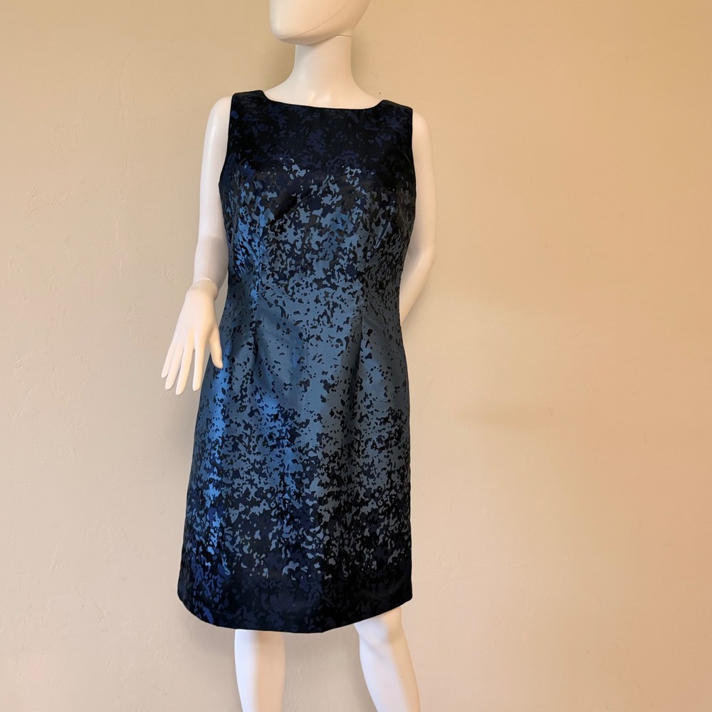 Mario Serrani Italy Navy Blue Abstract Jacquard Sleeveless Sheath‎ Dress Size 8